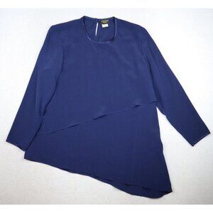 SALON STUDIO HABAND - WOMEN'S BLUE LONG SLEEVE ASYMMETRICAL TUNIC TOP MODEST 8P